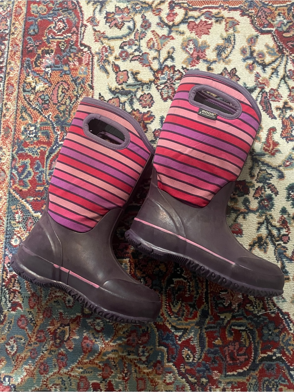 Bogs Kids Striped Pink & Purple Rain Boots